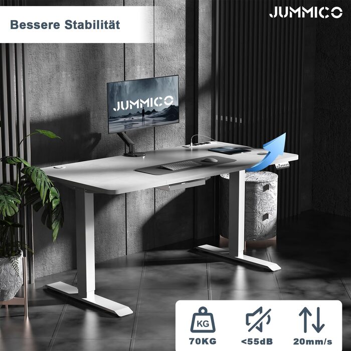 Електричний підйомний стіл JUMMICO 160x80 см, регульований по висоті письмовий стіл з бездротовою зарядкою, USB-портом та розеткою, сірий