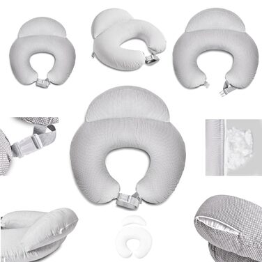 Подушка для годування і вагітних Comfortcuddle з регульованим поясом, безпекова подушка для мами і дитини, сірий з горошком, 60x72x16 см