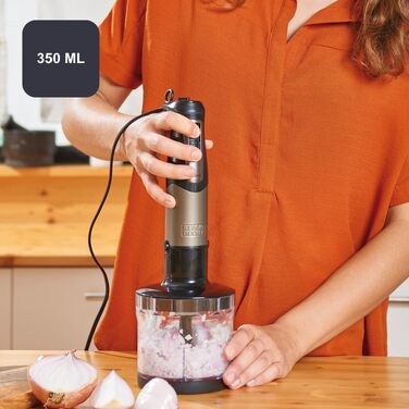 Блендер занурювальний BLACK+DECKER BXHBA1000E 3-в-1, 1000 Вт, 20 швидкостей + турбо, нержавіюча сталь, чорний