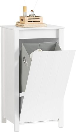 Білий шафа для ванної SoBuy BZR100-W з висувним мішком для білизни, кошиком для прання, 45x85,5x35 см