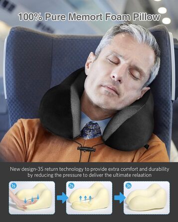 Подушка для шиї Homiee, ортопедична, з memory foam, для подорожей, авто, офісу, чорна