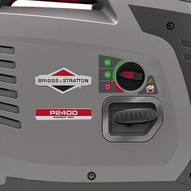 Інверторний бензиновий генератор Briggs & Stratton PowerSmart P2400, 2400 Вт (1800 Вт постійної потужності), 230 В, ультратихий та легкий, сіро-червоний