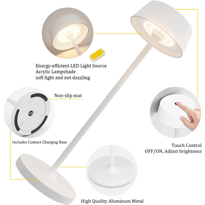 Klighten LED акумуляторна настільна лампа, диммована, сенсорна, алюмінієва, бездротова, IP54 водостійка, для дому та вулиці, 2 шт., біла, 3000K-6000K, USB-C зарядка