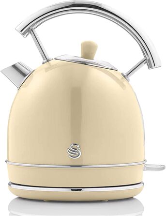 Електрочайник Swan Retro 1,8 л, вінтажний дизайн, Strix, бездротовий, BPA-free нержавійка, 3000 Вт, кремовий
