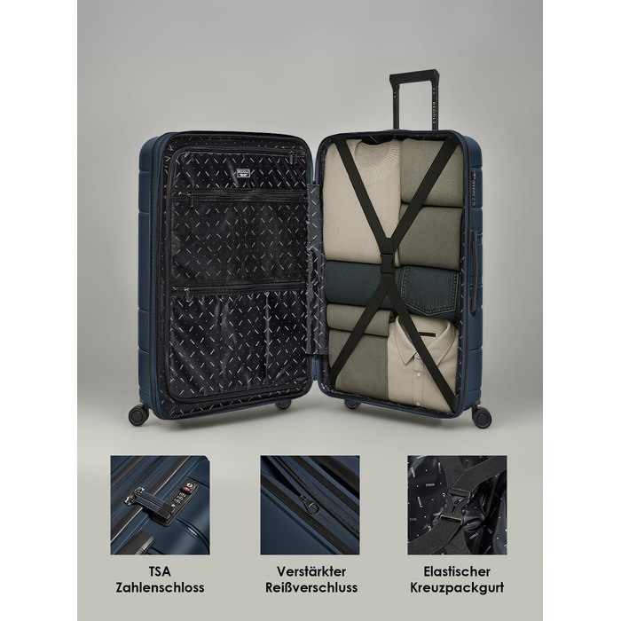 Набір валіз REDOLZ Essentials 11 з ABS-пластику, 3 шт., Midnight Blue — легкі дорожні валізи з TSA-замком, подвійними колесами та розширенням 6 см