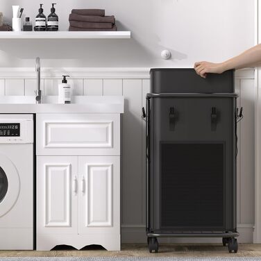 Великий кошик для білизни YKDIRECT 150 л, металевий каркас, знімні мішки, на колесах, для спальні, ванної, пральні, чорний