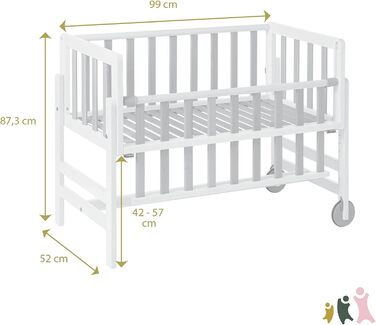 Дитяче приставне ліжечко Geuther Betty 45x90 см, 9 рівнів регулювання висоти, з ламелями з масиву, екологічне, легке складання, білий/натуральний