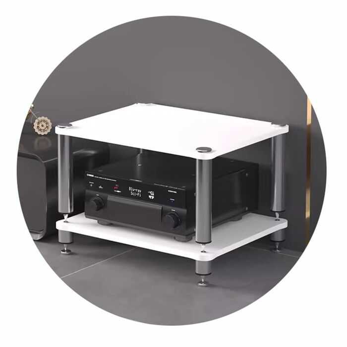 HiFi тумба для аудіо/відео з регульованими полицями, біла 60x48x40 см (2 яруси) - стійка для програвача, медіа-регал