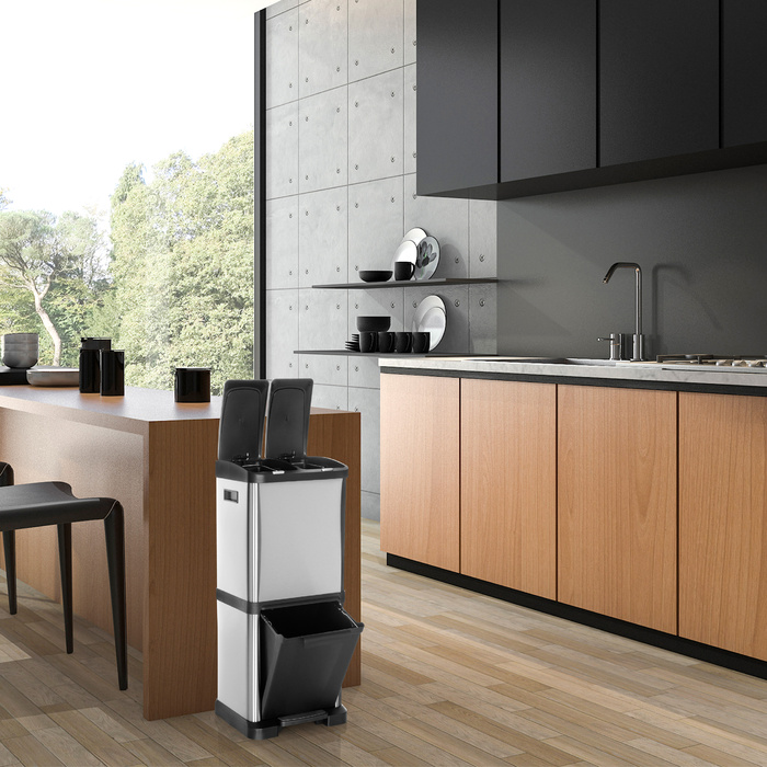 Система сортування сміття CLEAN VII 32Л (2x8Л+16Л), сталь, сріблястий, hjh OFFICE