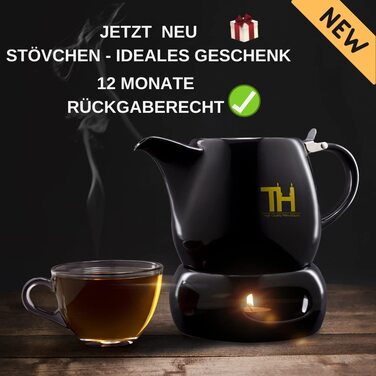 Чайник Thiru Design з підігрівачем, подвійні стінки, порцеляна 1,2 л, ручна робота, знімне сито, модель 2023