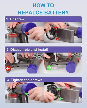 Акумулятор DTK 4000mAh 21.6V для пилососа Dyson V8 (SV10) Absolute, Animal, Fluffy, Motorhead, Slim, Total Clean, Extra, бездротовий ручний