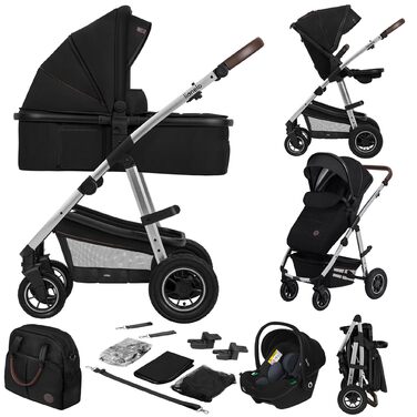 Коляска Lionelo Amber 3-в-1: люлька, автокрісло i-Size, прогулянкове сидіння, повітряні колеса, поворотне сидіння, XXL капюшон UPF 50+, сумка, москітна сітка, дощовик, чорно-срібна
