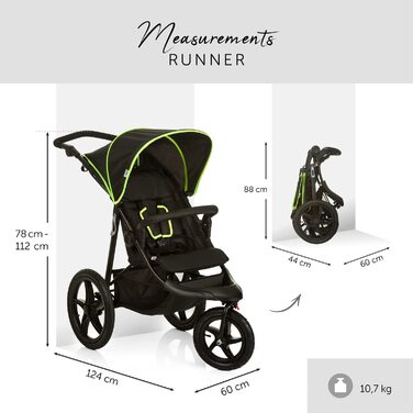 Дитяча коляска Hauck Robuster Runner - триколісна з амортизацією, XL колеса, захист від сонця UV 50+, сітчасте вікно, регульована ручка, для дітей від народження до 22 кг, складна (Black Neon Yellow)