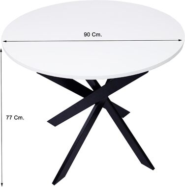 Круглий стіл для їжі Skraut Home Zen | 90x90x77 см | На 4 особи | Білий + Чорні ніжки