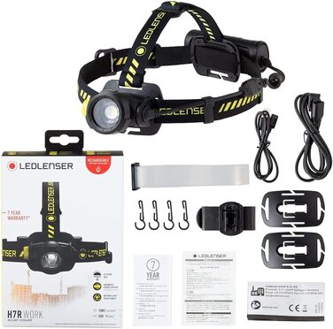 Налобний ліхтар Ledlenser H7R Work, 1000 люмен, акумуляторний, LED, IP67, магнітна зарядка, для шолома, високий CRI, фокусування, диммер, 250 м