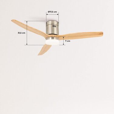 Вентилятор стельовий з підсвічуванням Windcalm Deckenventilator ABS, 132 см, пульт, DC-мотор, нікель/світле дерево