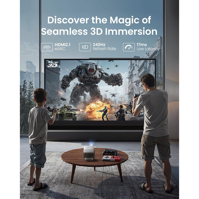 JMGO N1S 4K UHD Міні-проектор: Лазерний, 1100 ANSI люмен, Google TV, HDR10, Dolby Audio, для дому та бізнесу
