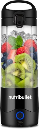 Портативний блендер Nutribullet 475 мл, BPA-free Tritan, міні-міксер з 4-лезовим ножем з нержавіючої сталі, USB-C зарядка, багаторазове використання, чорний