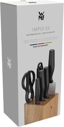 Набір ножів для кухні WMF Impulse з підставкою з натурального дерева, 7 предметів, Made in Germany