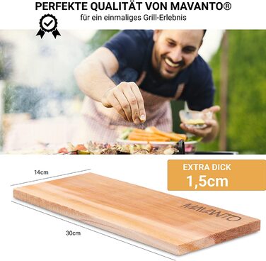 Дошки для грилю MAVANTO XXL з канадського кедра, коптильні, 30x14x1,5 см, набір 2 шт., для барбекю, товсті, багаторазові