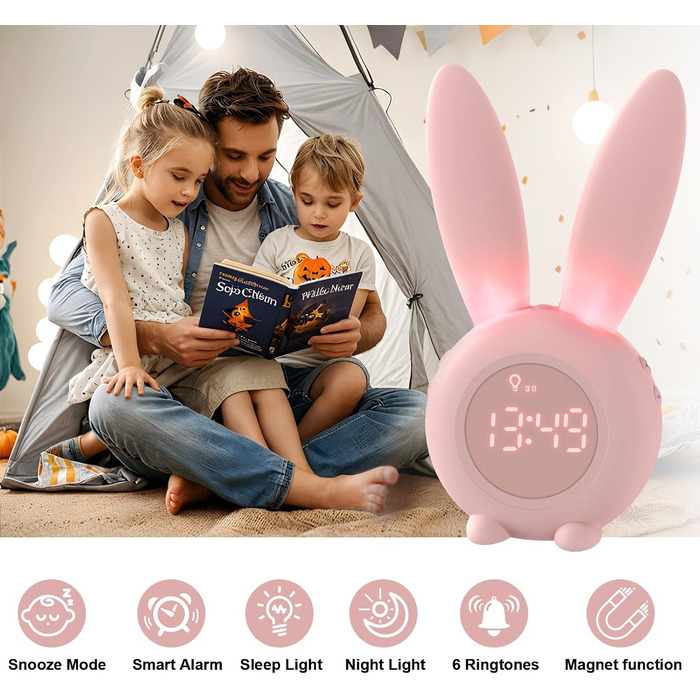 Дитячий ліхтарик-будильник Homealexa Зайчик: Нічник, функція повтору будильника, рожевий
