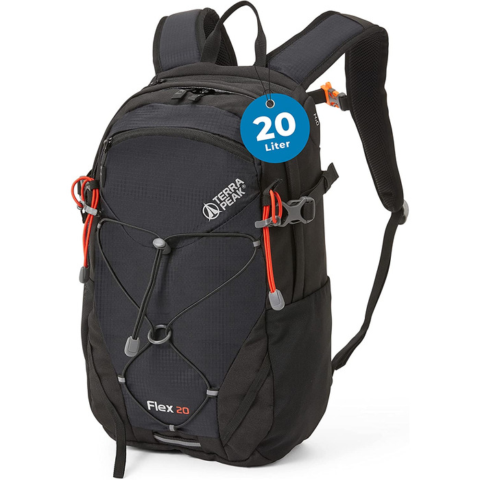 Туристичний рюкзак Terra Peak Flex 20L, чорний, з вентиляцією спини, питною системою та дощовиком, поліестер 3D Air Mesh, для походів та міста