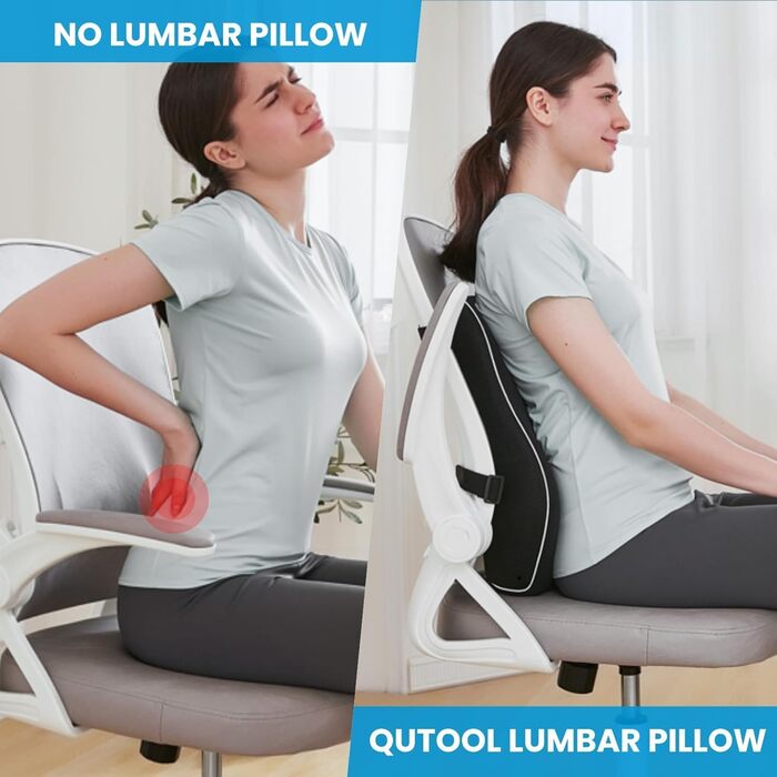 Подушка для спини Qutool з Memory Foam, поперекова подушка для офісного та геймінгового крісла, підтримка попереку, регульовані ремені, сітчаста обкладка (чорний)