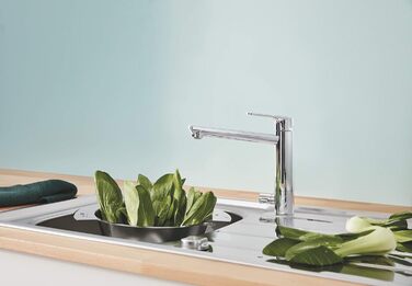 Змішувач кухонний GROHE з високим виливом, поворотний на 360°, хром (31367001) з металевим кріпленням та попереднім закриттям води