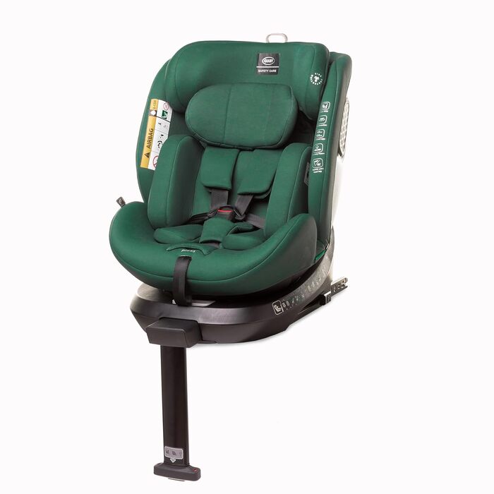 Дитяче автокрісло ENZO-FIX 360° Isofix з ніжкою стабілізації, I-Size, додатковий бічний захист, темно-зелене