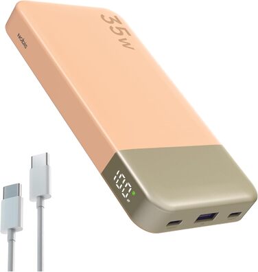 Power Bank NOBIS 10000mAh з цифровим дисплеєм, USB-C, 35W, для смартфонів, планшетів, камер (Оранжевий)