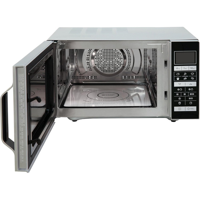 Мікрохвильова піч Sharp R-860S 3-в-1 з грилем і конвекцією, 25 л, 900 Вт, нержавіюча сталь, програмне управління, розморожування за вагою та часом