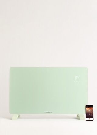 Електричний скляний конвектор з Wi-Fi, 2000 Вт, пастельно-зелений, LED-екран, 2 режими потужності