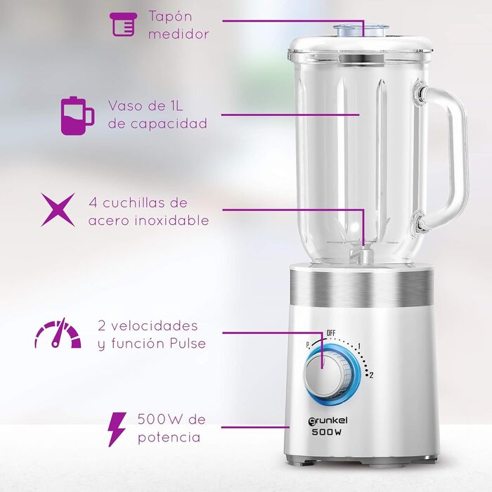 Блендер Grunkel BT-Practica 500 Вт, 1 л, з лезами з нержавіючої сталі