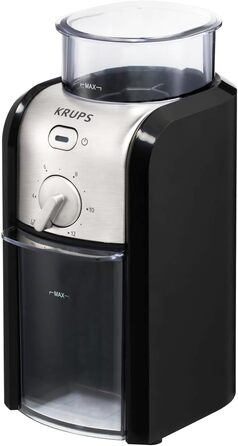 Кавомолка електрична Krups GVX212 з регулюванням помелу та вибором кількості чашок, нержавіюча сталь, чорна