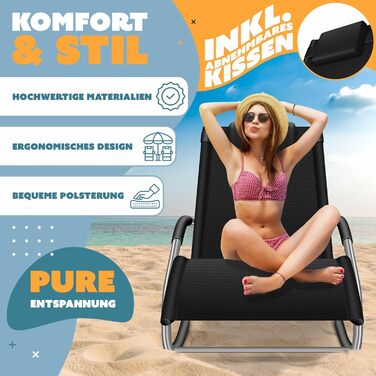 Крісло-шезлонг KESSER® для відпочинку на вулиці | Садове крісло-шезлонг | Крісло-гойдалка | Зручне крісло з підголовником | Чорний | Макс. 150 кг
