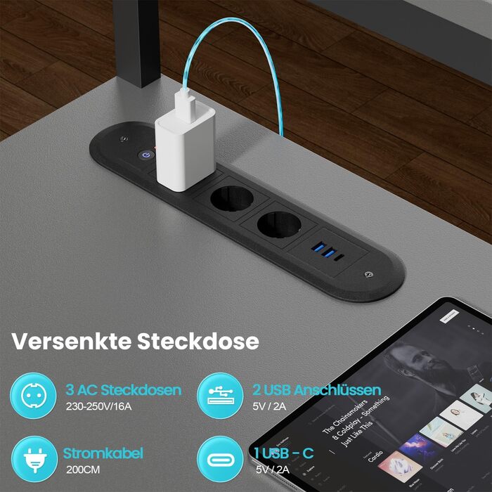 Ігровий стіл кутовий HLONONE 170x100 см з LED, розетками та USB, шухлядами, підставкою під монітор, сірий. Комп'ютерний стіл для геймінгу та офісу