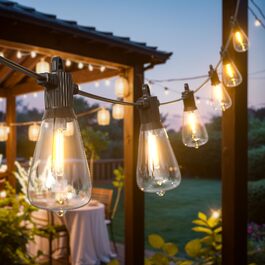 Гірлянда світлова LED Kawaya для вулиці 30м, 52 лампочки ST38, IP65, теплий білий 2700K, для саду, тераси, весілля, вечірки