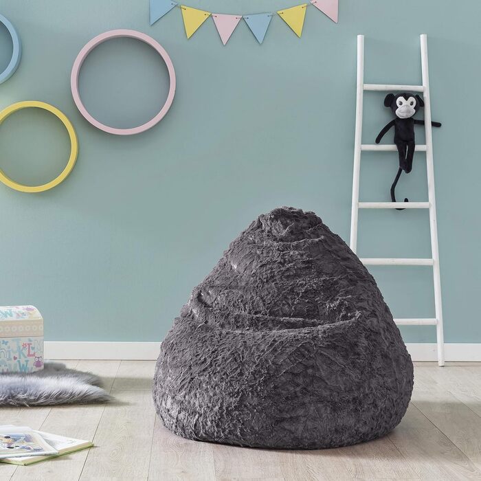 Дитячий пуф Lumaland Fluffy, 60x45 см, м'який плюш, знімний чохол, сірий, 120 л – сидіння для дівчаток і хлопчиків