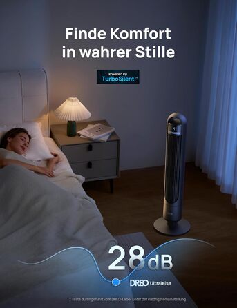 Вентилятор підлоговий DREO Smart Tower 91.5 см: тихий, з пультом, WiFi, Alexa/Google, 90° осциляція, 4 режими, таймер 8 год, для дому/офісу (чорний)