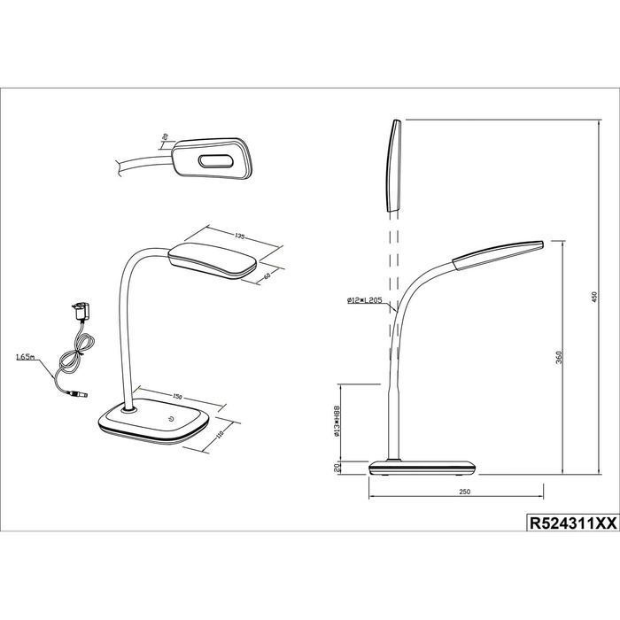 Настільна LED лампа Reality Leuchten Boa R52431101, акрилова, біла, 3.5 Вт, 25x11x36 см