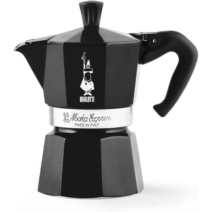 Кавоварка Bialetti Moka Color для плити, 1 чашка, алюмінієва, чорна – італійська еспресо-кава