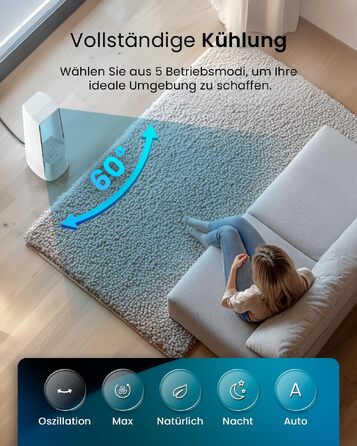 Вентилятор без лопатей Pro Breeze 101 см з пультом, LED дисплеєм, 6 швидкостями, 5 режимами, автоколиванням 60° та таймером 7 годин - білий