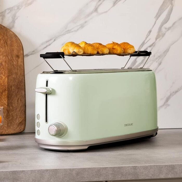 Тостер Cecotec Toast&Taste 1600 Retro Double Green на 4 тости, нержавіюча сталь, 1630 Вт