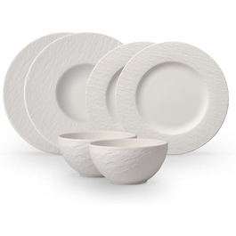 Villeroy & Boch Manufacture Rock Blanc набір посуду 6 предметів, білий, преміум порцеляна, сучасний дизайн, для сервірування, можна мити в посудомийній машині та використовувати в мікрохвильовці: тарілки, паста-тарілки, миски для мюслі, стартовий набір