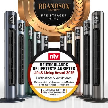 Вентилятор підлоговий Brandson Turm 96 см з пультом, 3 швидкості, 3 режими, таймер, сірий (Silverline) - мобільний, тихий, з осциляцією