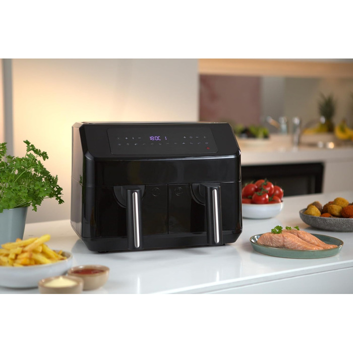 Електрична подвійна аерофритюрниця Emerio 7,2 л, 12 програм, без BPA, функція синхронізації, без олії