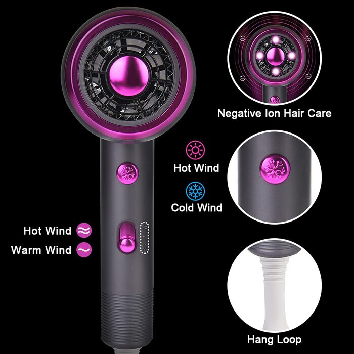 Фен Flintronic 1800W з іонізацією, AC мотор, дифузор, 2 температурні та 2 швидкісні режими, дорожній фен для волосся