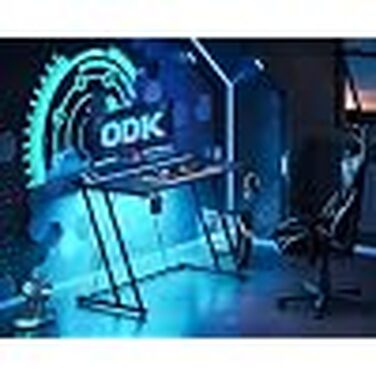 Ігровий стіл ODK з LED-підсвіткою, розеткою, підставкою для напоїв та гачком для навушників, вугільцевий стіл для ПК, Z-подібний каркас, вуглецеве покриття, чорний, 100 см