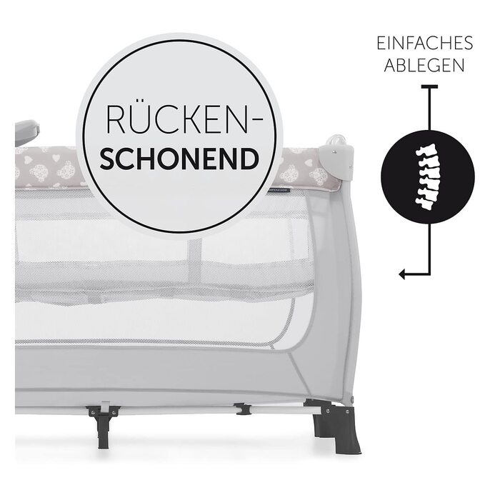 Дитяче туристичне ліжечко Hauck Sleep N Play Center Teddy Grey з люлькою для новонароджених, пеленатором, сумкою для транспортування, колесами, лазом, компактне складання, для малюків від народження до 15 кг