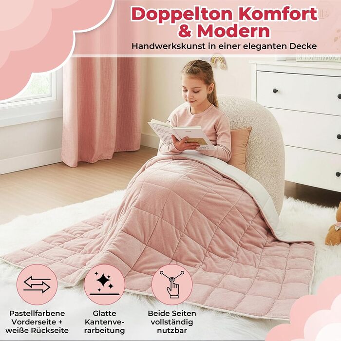 Обважнююча ковдра SLEEP COMFY для зняття стресу та тривожності, 2.4 кг, гіпоалергенні скляні кульки, бавовна Oeko-TEX, рожева, 100 x 150 см